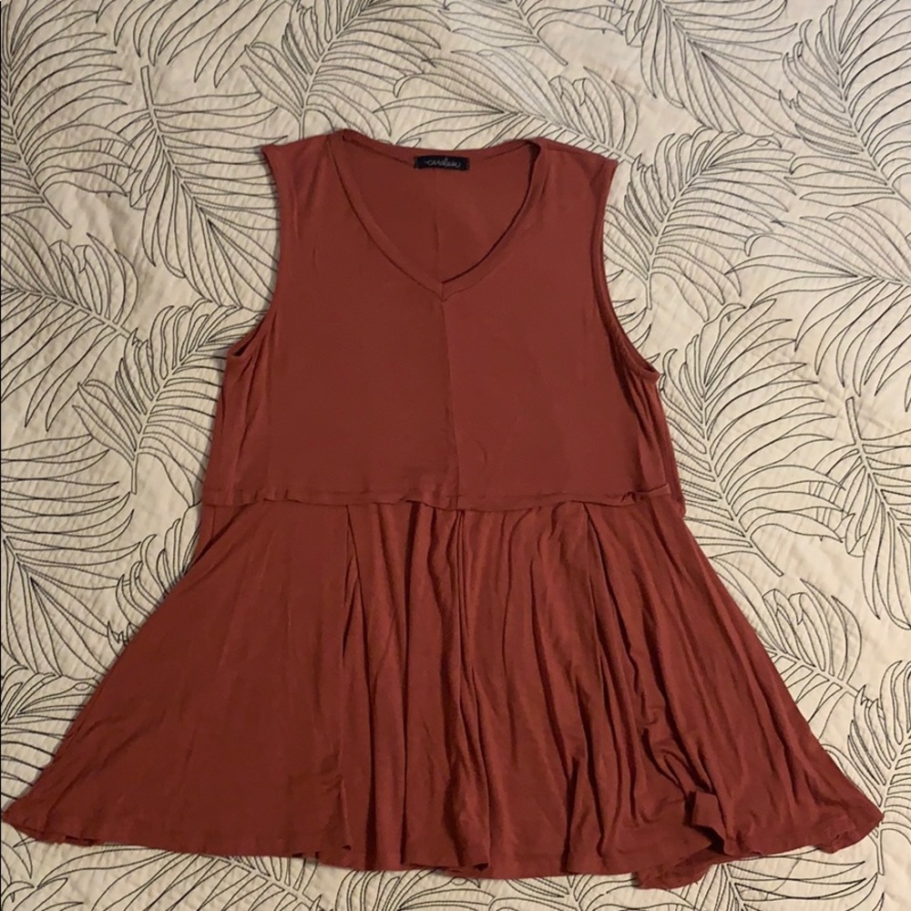 Caralase Mauve Rayon Peplum V-neck Tank Top